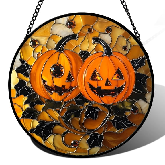 Stained Glass Window Hanging - Halloween Decoration Evil Pumpkin Monster Suncatcher for Door Garden Spooky Sun Catchers Gothic Decor Horror Gifts for Women Men Friend Boy Girl