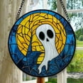 thumbnail image 1 of Stained Glass Window Hanging - Halloween Decoration Moon Night Ghost Suncatcher for Door Garden Spooky Blue Yellow Sun Catchers Gothic Decor Horror Gifts for Women Men Friend Boy, 1 of 6