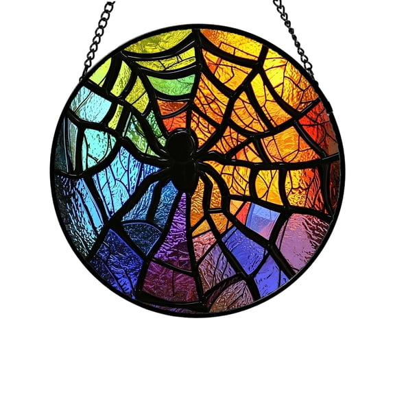 Stained Glass Window Hanging - Halloween Decoration Pumpkin Suncatcher for Door