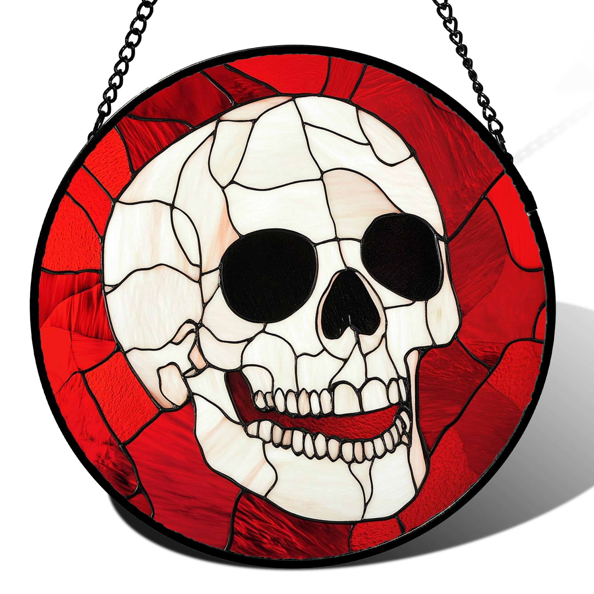 Stained Glass Window Hanging - Halloween Decoration White Skeleton