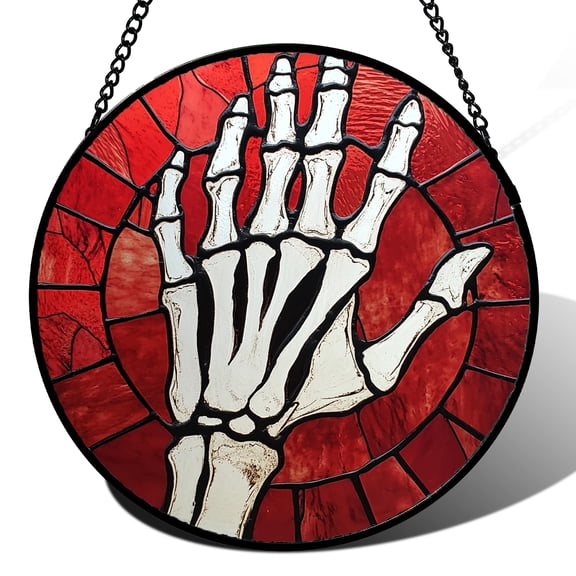 Stained Glass Window Hanging - Halloween Decorations Vampire Hand Skeleton Suncatcher for Doors Garden Spooky Funny Sun Catchers Gothic Decor Horror Gifts for Women Men Friend