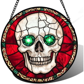 Stained Glass Window Hanging - Halloween Decorations Vampire Skeleton Suncatcher for Doors Garden Indoor Spooky Funny Sun Catchers Gothic Decor Horror Gifts for Women Men Friend