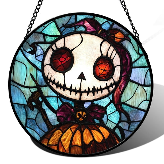 Stained Glass Window Hanging Halloween Scary Big Mouth Doll Monster - Suncatcher Door Garden Sun Catcher Gothic Home Decor Birthday Christmas Horror Gift for Mom Men Woman Friend