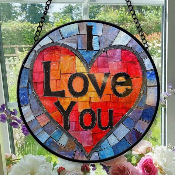 Stained Glass Window Hanging I Love You - Stained Glass Window Hanging I Love You, Festival Gift Ornament, Home Wall & Window Art, Brightens Any Space with Light