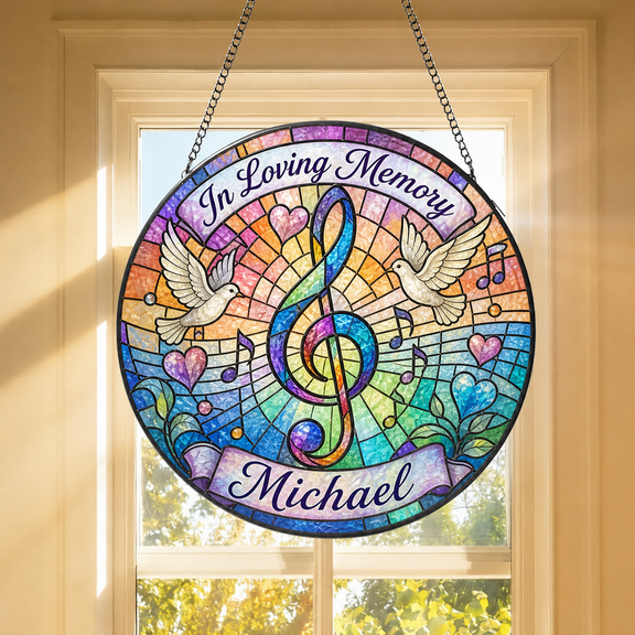 Stained Glass Window Hanging In Loving Memory Music Personalized Name Window Display Memorial Gift