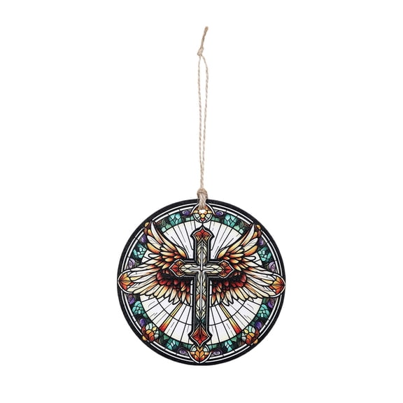 Stained Glass Window Hanging - Jesus Cross Wings Suncatcher Ready to Hang Window Doors Home Decoration and Christmas, Mother's Day Birthday Gifts for Women, Men, and Mom 5in/12CM