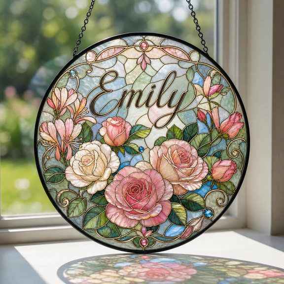 Stained Glass Window Hanging June Birth Flower Glass Suncatcher for Window Personalized Gift