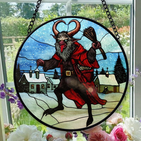 Stained Glass Window Hanging Krampus - Stained Glass Window Hanging Krampus, Festival Gift Ornament, Home Wall & Window Art, Brightens Any Space with Light