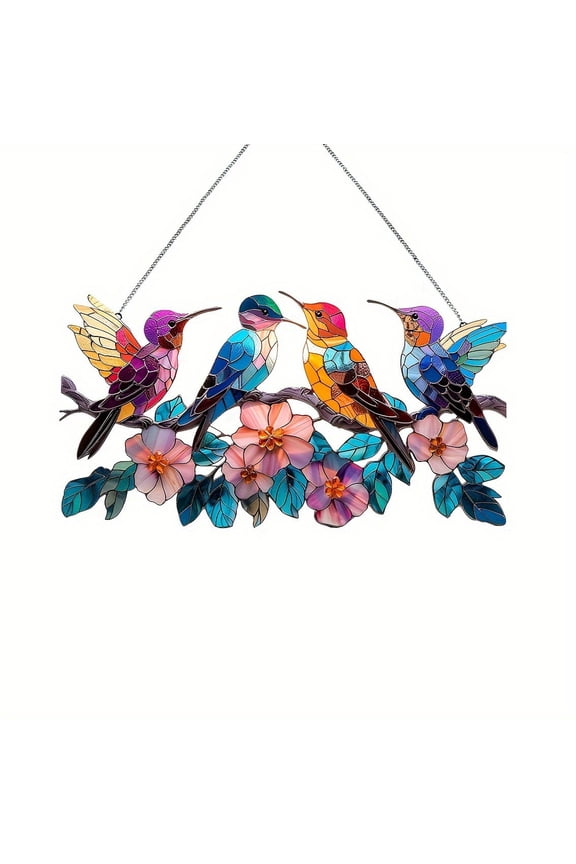 Acrylic Window Hanging - Large Suncatcher Acrylic Birds on Branch, Sun Catchers for Indoor Window Doors Room Home Decoration Hummingbird Gifts for Bird Lovers