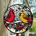 thumbnail image 1 of Stained Glass Window Hanging, Love Birds Cardinals Sun Catchers Colorful Glass Panel Birds Suncatcher Decor for Birthday for Women, Men, Wife, Lovers, and Mom, Stained Glass, 1 of 6
