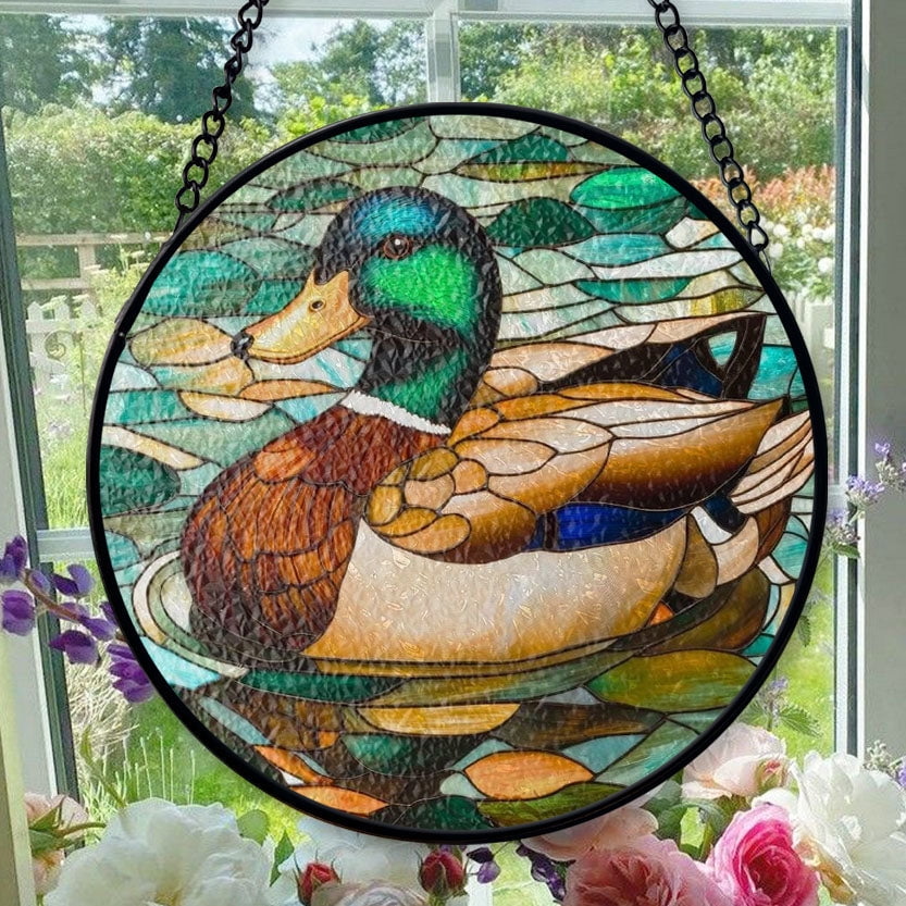 Window Duck Stained Glass Window Hanging Mallard Duck Duck - Stained Glass Window ...