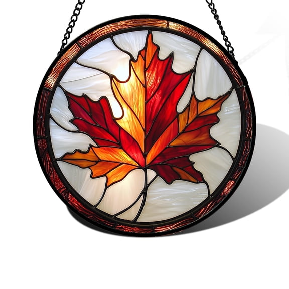 Stained Glass Window Hanging, Maple Leaf Sun Catchers Diamond Glass Panel Hangings Plant Suncatcher Decor for Birthday for Women, Men, Wife, Aunt, and Mom