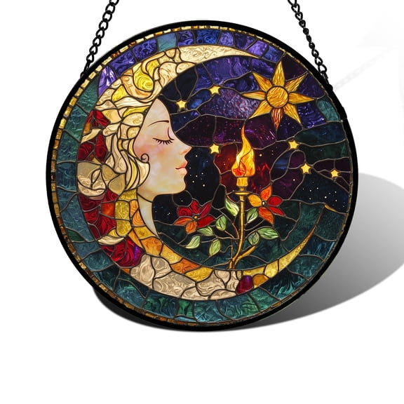 Stained Glass Window Hanging, Moon Goddess Torch Suncatcher Diamond Glass Panel Hangings Dream Sun Catchers Decor for Birthday for Women, Men, Wife, Aunt, and Mom
