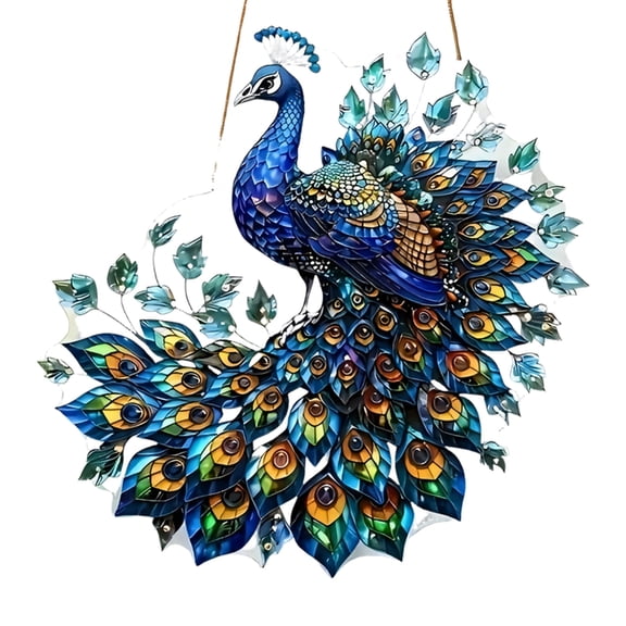 Stained Glass Window Hanging Peacocks/Flower Suncatchers Acrylic Window Panel