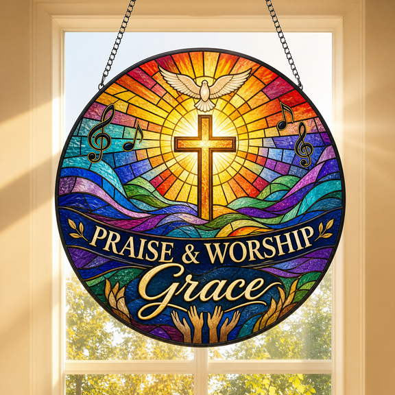 Stained Glass Window Hanging Personalized Praise and Worship Suncatcher for Christian Gift