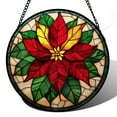 thumbnail image 1 of Stained Glass Window Hanging - Poinsettia Birth Flower Suncatcher for Door Garden Home Decor Retro Sun Catchers Christmas Mother's Day Birthday Gifts for Women Men Mom Nana Friend, 1 of 6