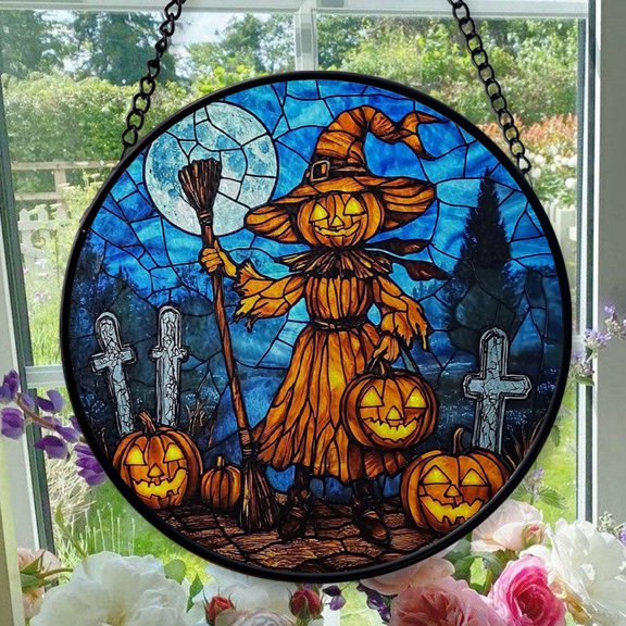 Stained Glass Window Hanging Pumpkin - Stained Glass Window Hanging Pumpkin, Festival Gift Ornament, Home Wall & Window Art, Brightens Any Space with Light