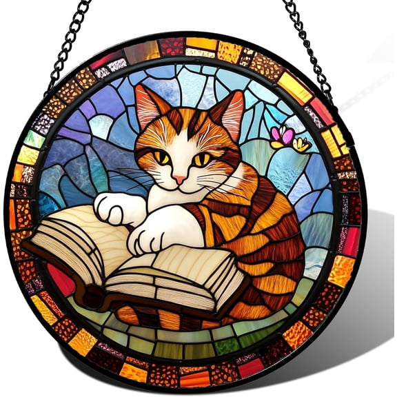 Stained Glass Window Hanging Puzzle Pendants, Colorful Sun Catcher Decor, Indoor Outdoor Garden Kitchen Sunroom Home Décor, 12-Piece Set