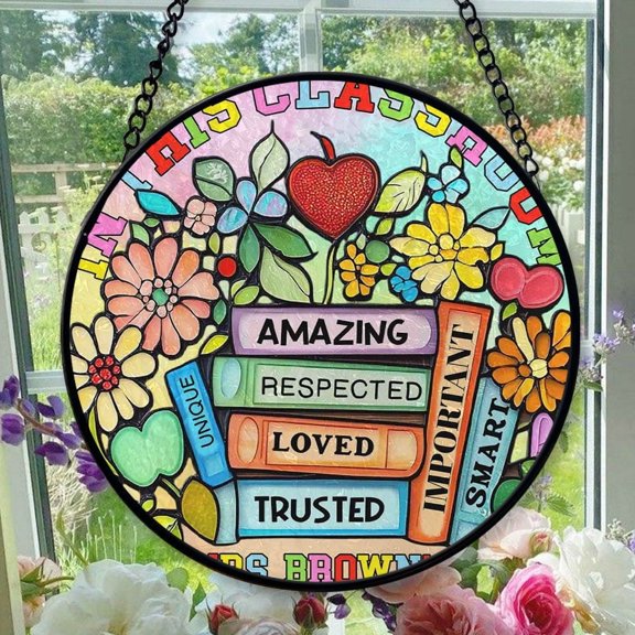 Stained Glass Window Hanging School Counselor - Stained Glass Window Hanging School Counselor, Christmas Ornament Gift, Elegant Art Glass Aesthetic, Year-Round Decorative Piece