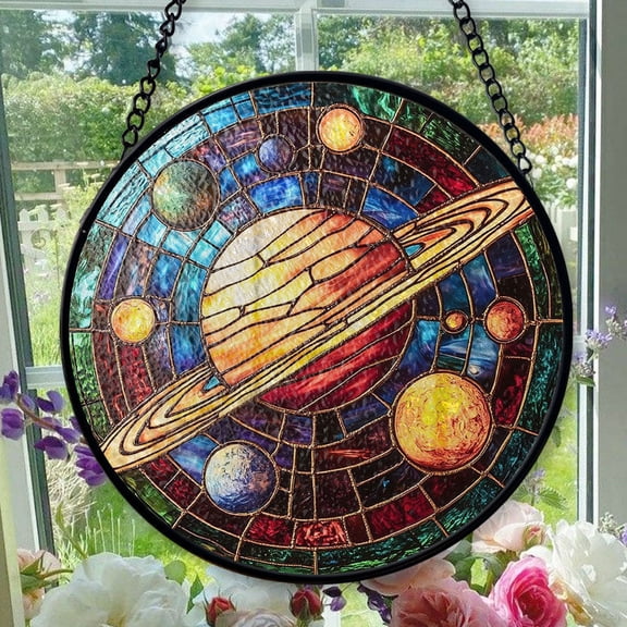 Stained Glass Window Hanging Solar System - Stained Glass Window Hanging Solar System, Festival Gift Ornament, Home Wall & Window Art, Brightens Any Space with Light