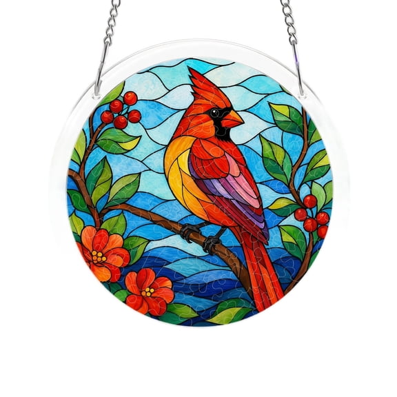 Stained Glass Window Hanging Sun Catcher Puzzle Acrylic Wall Art for Home Decor 6 Inch Circular Floral Design Stained Glass Decor Boho Art Wall Decor Hanging Wall Decor for Front