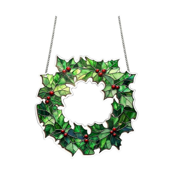 Stained Glass Window Hanging, Sun Catchers Indoor Window, Wreath Christmas, Christmas Home Decor, Festive Gifts for Friends, Neighbor -20x20cm