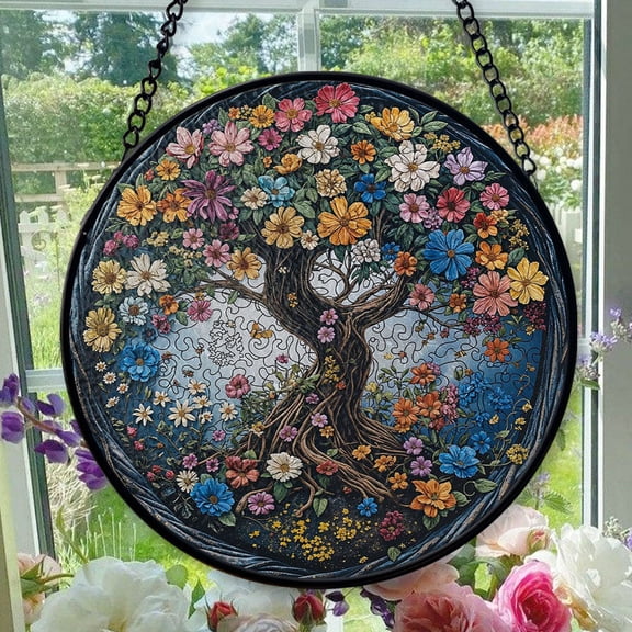 Stained Glass Window Hanging Tree Of Life - Stained Glass Window Hanging Tree Of Life, Festival Gift Ornament, Home Wall & Window Art, Brightens Any Space with Light
