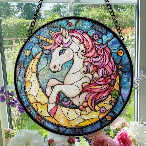 Stained Glass Window Hanging Unicorn Unicorn Home - Stained Glass Window Hanging Unicorn Unicorn Home, Festival Gift Ornament, Home Wall & Window Art, Brightens Any Space with Light