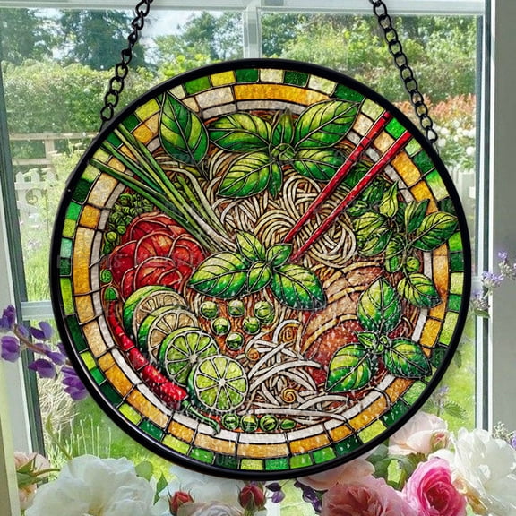 Stained Glass Window Hanging Vietnamese Pho Pho - Stained Glass Window Hanging Vietnamese Pho Pho, Christmas Ornament Gift, Elegant Art Glass Aesthetic