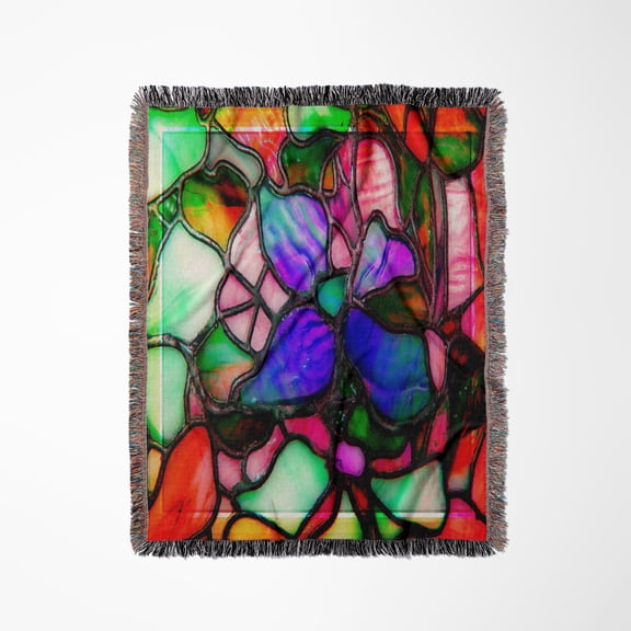 Stained Glass Window Look Vibrant Colors, Woven Blanket
