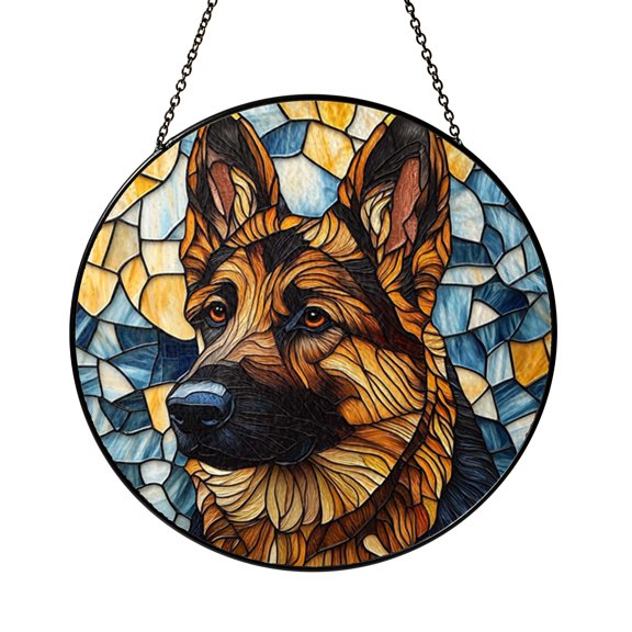 Stained Glass Window Panel Featuring German Shepherd, Bold Vibrant Dog Art Decor, Nature Inspired Home Accent, Ideal Gift Idea