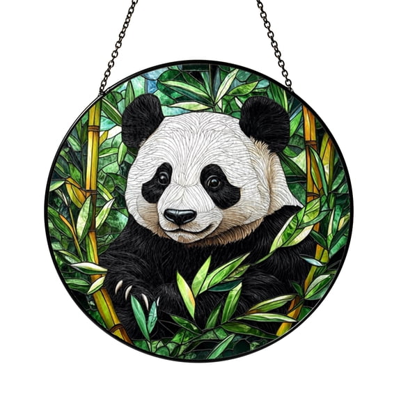 Stained Glass Window Panel Featuring Panda in Bamboo, Vibrant Nature Inspired Decor, Home Accent, Perfect Gift for Panda Lovers