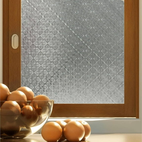 Stained Glass Window Privacy Film, 3D Static Cling Removable Window Clings, Heat Control Sun Blocking Window Film for Bathroom,Front Door,Home,Begonia,29.5" x 78.7"