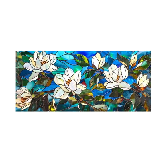 Stained Glass Window Privacy Film, 60X24 In, White Petals, Static Cling, Kitchen Partition, Iridescent Finish, 1 Pc