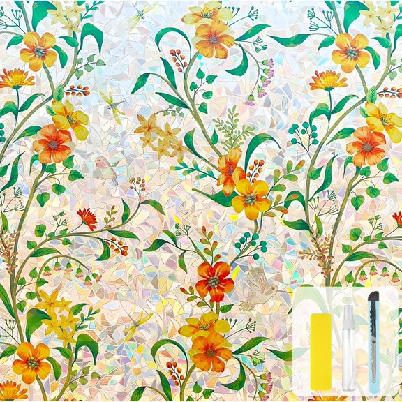 Stained Glass Window Privacy Film Static Cling - Rainbow Window Tint with Iridescent Effect for Home &Car Moonroof|emovable Decorative Film | Heat Blocking & Anti UV