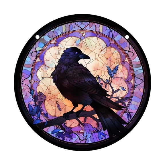 Stained Glass Window Ravens Suncatchers Colorful Glass Panel Wall Art Decors for Balconies,Yard,Wall Garden
