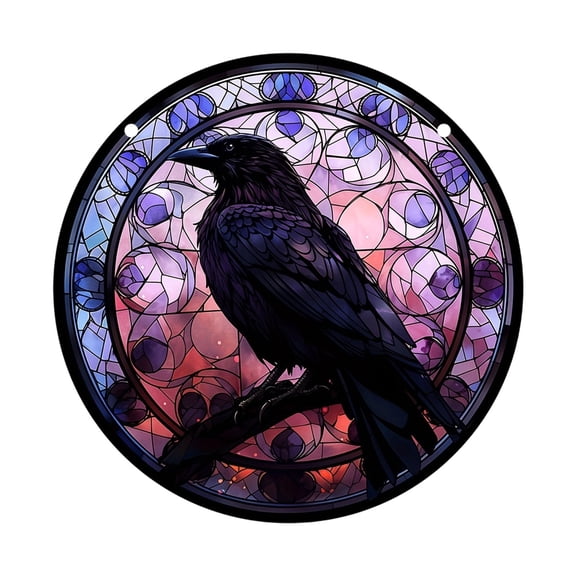 Stained Glass Window Ravens Suncatchers Colorful Glass Panel Wall Art Decors for Balconies,Yard,Wall Garden