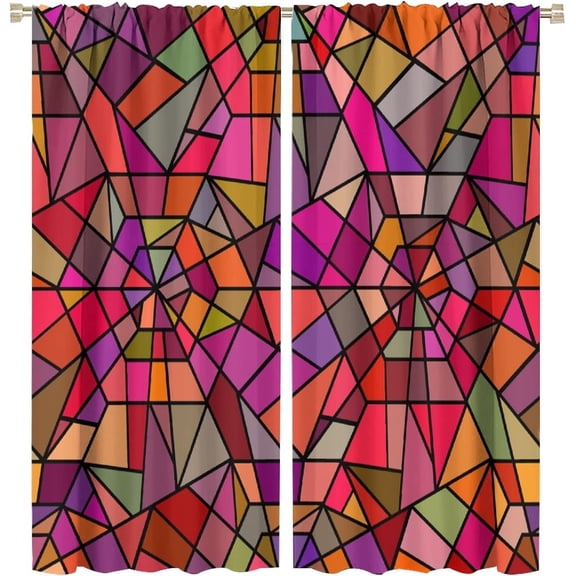 Stained Glass Windows Curtains,Mid-Century Mosaic Style Vintage Abstract Geometric Mosaic Art Printed Curtains for Bedroom Living Room Kitchen Café Window Drapes 26"W x 45"L (Pack of 2)
