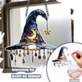 thumbnail image 1 of Stained Glass Wizard Hat Suncatcher, Handmade Witch Hat Window Hanging Ornament with Moon and Star, Magical Home Decor Gift, 1 of 9