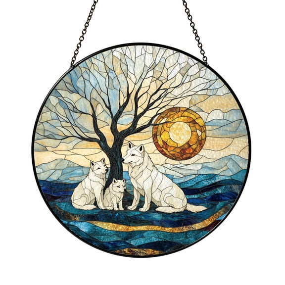 Stained Glass Wolf Family Forest Suncatcher, Nature Window Hanging, Perfect Gift for Mothers