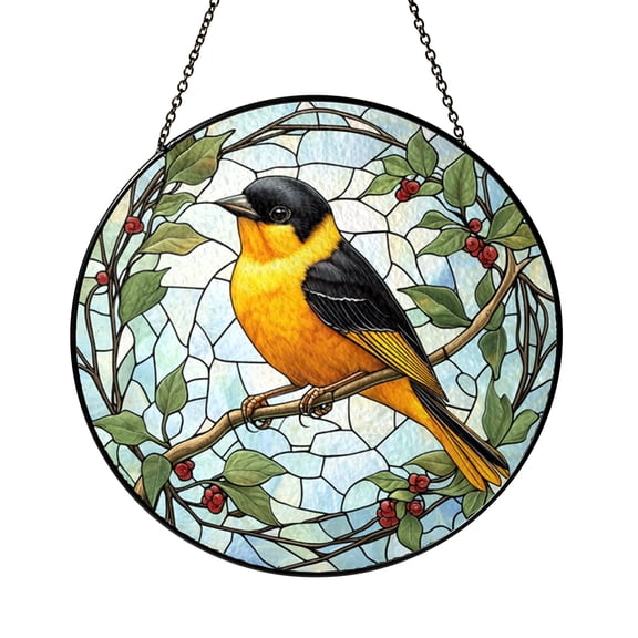 Stained Glass Yellow Finch Window Decor, Vibrant Bird Design for Cheerful Home Accent