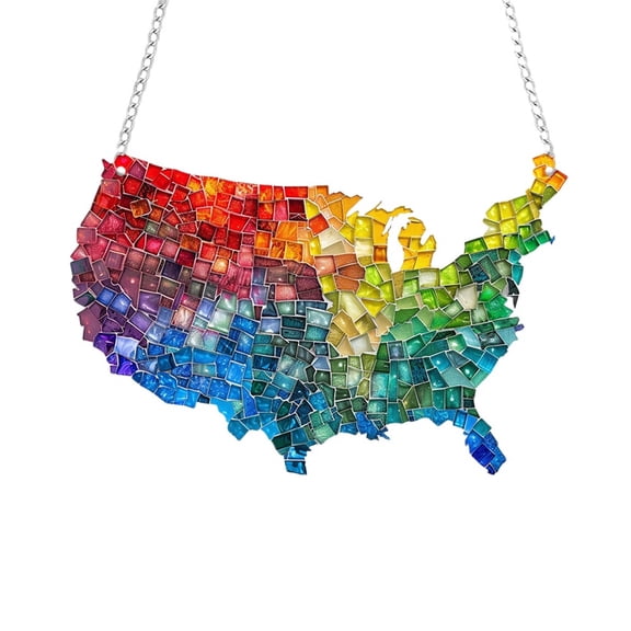 Stained Glass decor, Window Suncatcher, 12X8 in, Map of United States, Acrylic Display, Wall decor Wall Hangings, Patriotic decorations, 4Th of July decorations, Blown Glass Wall