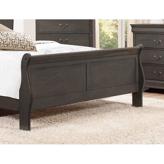 Stained Gray Finish Louis Philippe Style 1pc Queen Size Sleigh Bed Traditional Design