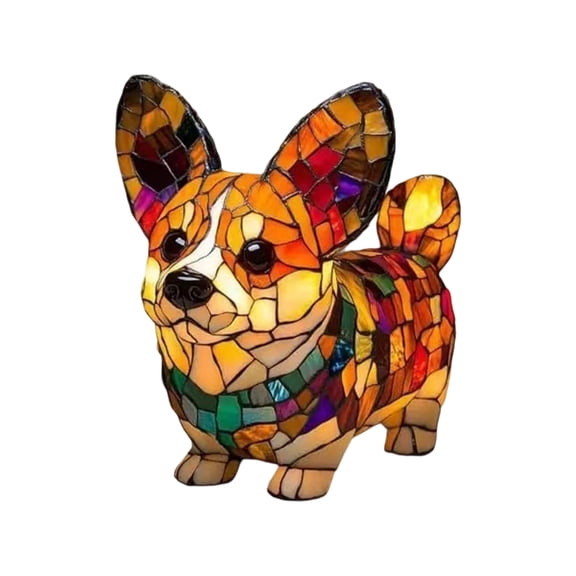 Stained Resin Dog Night Light, Vintage 3D Corgi Table Lamp, Decorative Stained Glass Style Pet LED Light for Bedroom, Artistic Puppy Desk Ornament, Unique Gift for Dog Lovers(C)