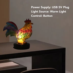 Stained Resin Rooster Table Lamp, Colorful Animal Night Light For Bedside Decor, USB Powered