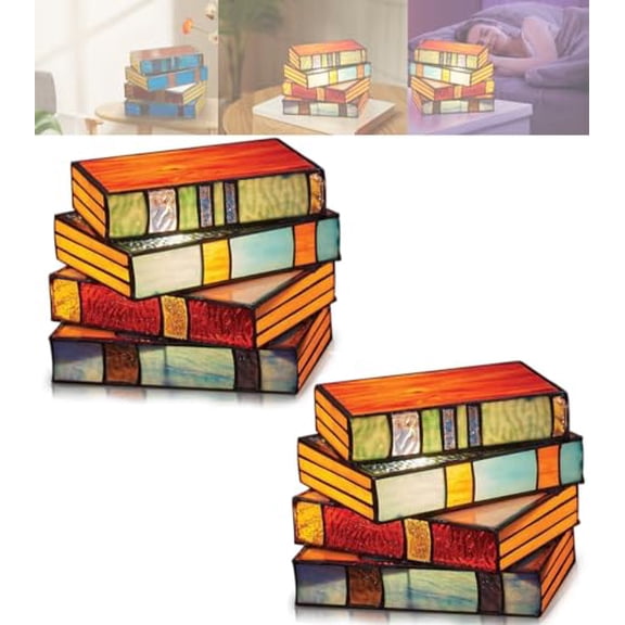 Stained Resin Stacked Books Table Lamp, Vintage Bedside Lamps, LED Book-Shaped Light Retro Lamp Nightstand Desk Lamps Home Decor