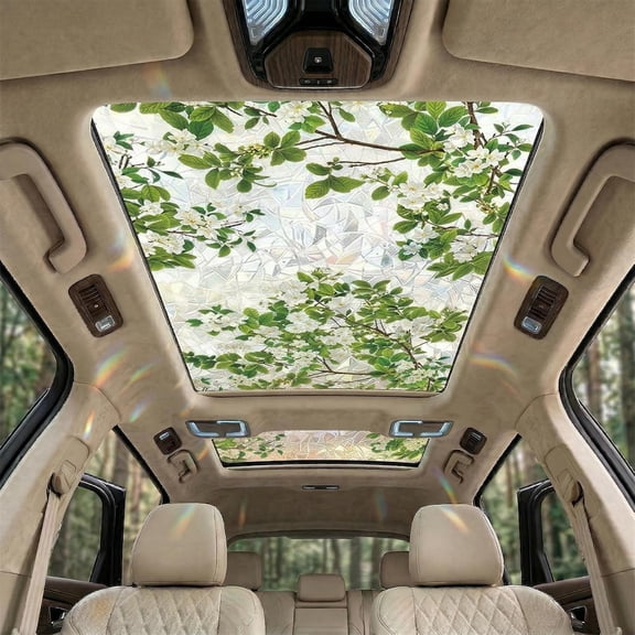 Stained Vintage Sunroof Decal for Car, 18x48in Sun Roof Decal Film Floral Rainbow Effect Static Clings Stained Glass Window Privacy Film, Sun Protection for Car Moonroof,Bedroom,Offices (Style A)