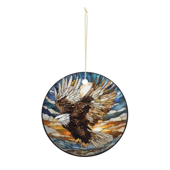 Stained glass eagle ornament Christmas ornament, Christmas decoration, holiday present idea, heirloom keepsake, round ceramic, gift Exchange, bauble present, gift idea
