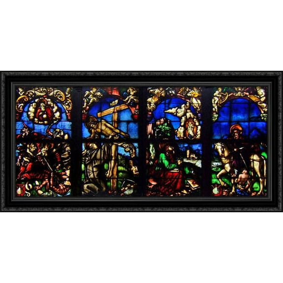 Stained glass windows in the Loch Family Chapel 40x20 Large Black Ornate Wood Framed Canvas Art by Hans Baldung
