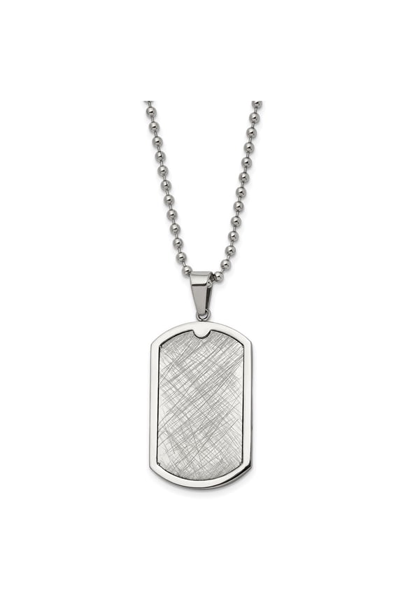 Stainelss Steel Polished Scratch Finish Center Dog Tag on a 24 inch Ball Chain Necklace